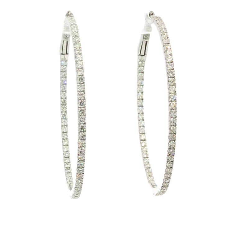 Classic & Contemporary 18K White Gold 1.23 Carats Diamond Inside Out 1 1/2 Inch Large Hoop Earrings