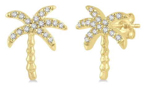 Yellow 10 Karat Gold 0.1 Carats Diamond Stud Earrings