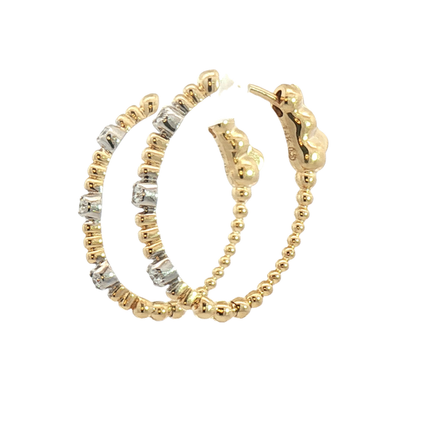 Classic & Contemporary 14K Yellow & White 0.11 Carats Diamond Oval Beaded Hoop Earrings