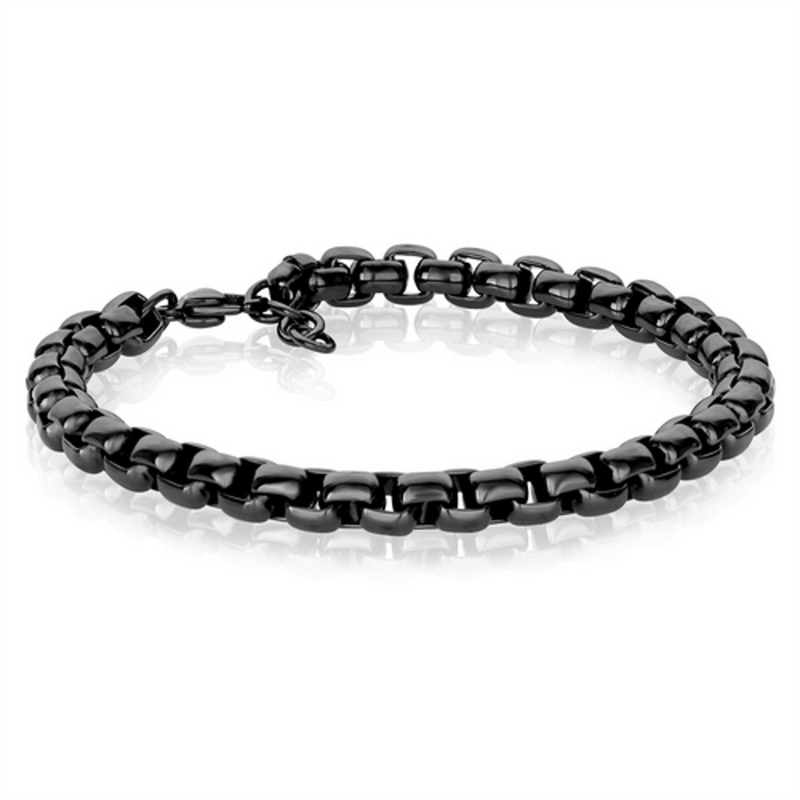 Bold & Stylish Alternative Metal Bracelets Black Gun Metal Stainless Steel Link Bracelet, 8.5 Inch