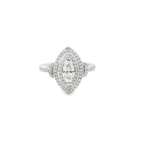 14K Gold White Halo Marquise Diamond Engagement Ring - 1.07 CTW Diamond