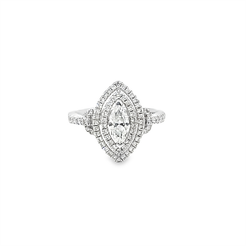14K Gold White Halo Marquise Diamond Engagement Ring - 1.07 CTW Diamond