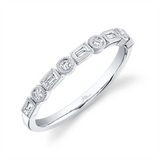 Elegant Diamond Bands 14K White Gold Milgraine Baguette & Round 0.14 Carats Diamond Stackable Band