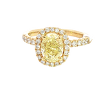 18K Yellow Gold Oval 2.22 Carats Fancy Yellow & Round White Diamond Halo Ring
