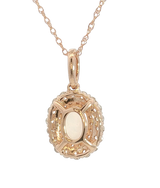 Vibrant Colored Stone Necklaces 14K Rosé Gold 0.50 Carats Opal & 0.39 Carats Diamond Double Halo Necklace - 18 Inch