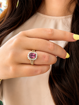 Bold & Elegant 14K Gold Yellow Halo Malaya Garnet Fashion Rings- Garnet 2.41 Carats & Diamond 0.89 Carats