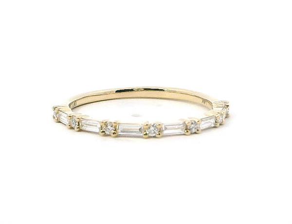 14K Yellow Gold Stackable Diamond Anniversary Ring, 0.25ctw, Round and Baguette Diamonds