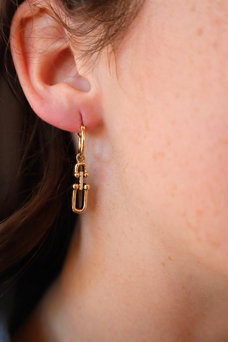 Classic & Contemporary 14K Yellow Gold 0.06 Carats U-Link Diamond Dangle Earrings