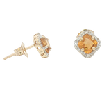 Vibrant Color Stone 14K Yellow Gold Quatrefoil Cut 0.85 Carats Citrine & 0.10 Carats Diamond Stud Earrings