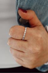 Elegant Diamond Bands 14K White Gold Milgraine Baguette & Round 0.14 Carats Diamond Stackable Band