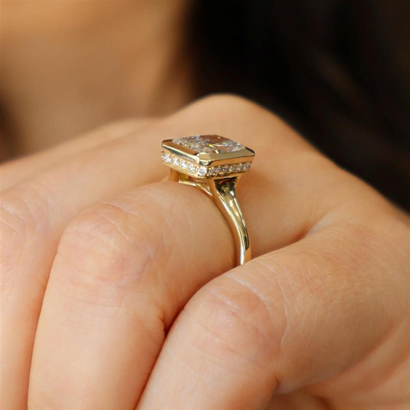 14K Gold Yellow Lab Grown Radiant Diamond Bezel Hidden Collar Engagement Ring - Lab-Grown 3.23 CTW Diamond