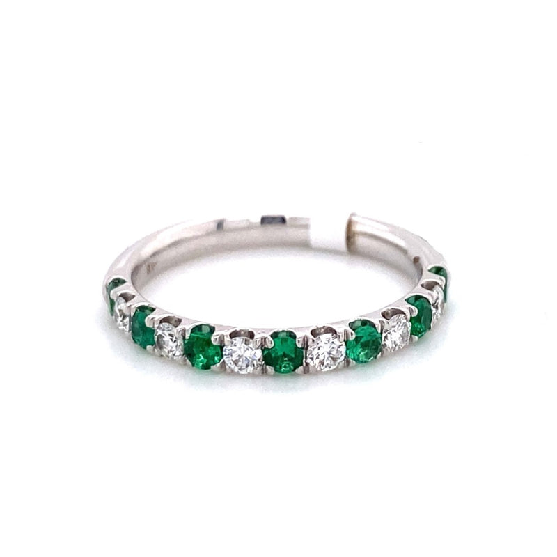 White 18 Karat Gold 0.26 Carats Emerald & 0.27 Carats Diamond Stackable Band