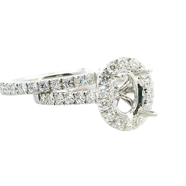 18K White Gold Halo 0.91 Carats Diamond Halo Wedding Set - Semi Mount 0.58 Carats Engagement Ring & Matching 0.33 Carats Wedding Band