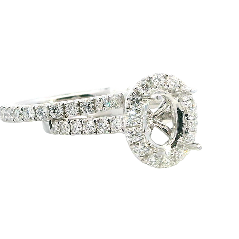 18K White Gold Halo 0.91 Carats Diamond Halo Wedding Set - Semi Mount 0.58 Carats Engagement Ring & Matching 0.33 Carats Wedding Band
