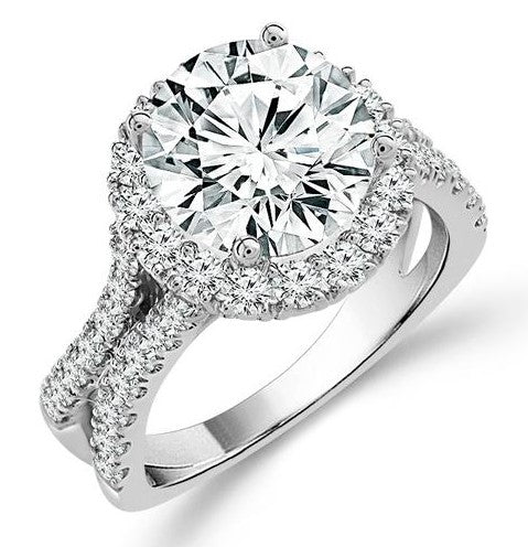 White 14 Karat Gold Lab-Grown 4 Carats Diamond Halo Engagement Ring