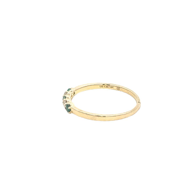 Yellow 14 Karat Gold 0.20 Carats Emerald & 0.10 Carats Diamond Stackable Ring