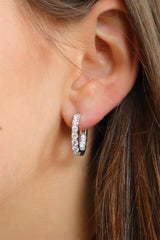 Classic & Contemporary 18K White Gold 1.61 Carats Diamond Inside Out Medium Hoop Earrings