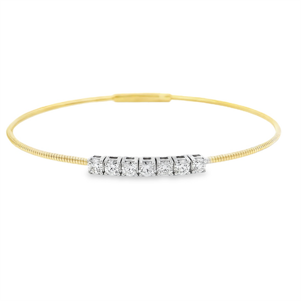 Sophisticated & Timeless Diamond Bracelets 14K Gold Two-TonedYellow & White & Titanium 7 Stone Diamond Flexible Bangle Bracelet - 0.74 CTW, Size 6.75 Inch