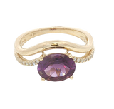 Bold & Elegant 14K Yellow Gold Oval Cut 2.0 Carats Amethyst & 0.10 Carats Diamond Contoured Split Band Ring - Diamond 2.1 Carats & Diamond 0.10 Carats