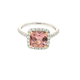 Bold & Elegant 18K White & Rosé Gold Cushion Cut 2.08 Carats Pink Tourmaline & 0.48 Carats Diamond Halo Ring