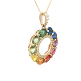 Vibrant Colored Stone Necklaces 14K Yellow Gold 2.17 Carats Multi Colored Sapphires & 0.12 Carats Diamond Necklace, 18 Inch