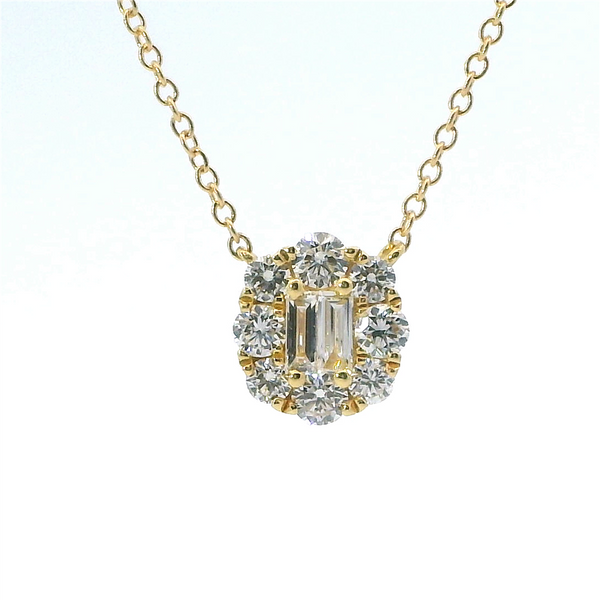 Elegant Diamond Necklaces 18K Yellow Gold 0.88 Carat Baguette & Round Diamond Necklace - 18 Inch