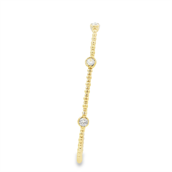Sophisticated & Timeless Diamond Bracelets 14K Gold Yellow & Titanium Beaded & Bezel Diamond Flexible Bangle Bracelet - 0.40 CTW, Size 6.75 Inch