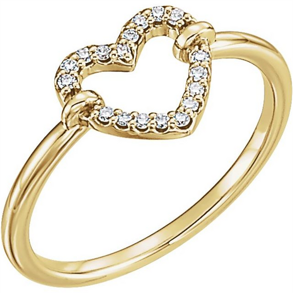 Elegant & Trendy 14K Gold Yellow 0.07 Carats Diamond Accented Heart Fashion Ring