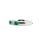 Bold & Elegant 18K Gold White Stackable Color Stone Fashion Ring - White gold 18K Alternating 0.60 Carats Emerald & 0.57 Carats Diamond Band