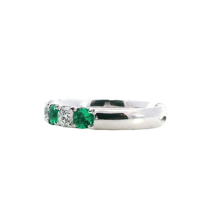 Bold & Elegant 18K Gold White Stackable Color Stone Fashion Ring - White gold 18K Alternating 0.60 Carats Emerald & 0.57 Carats Diamond Band