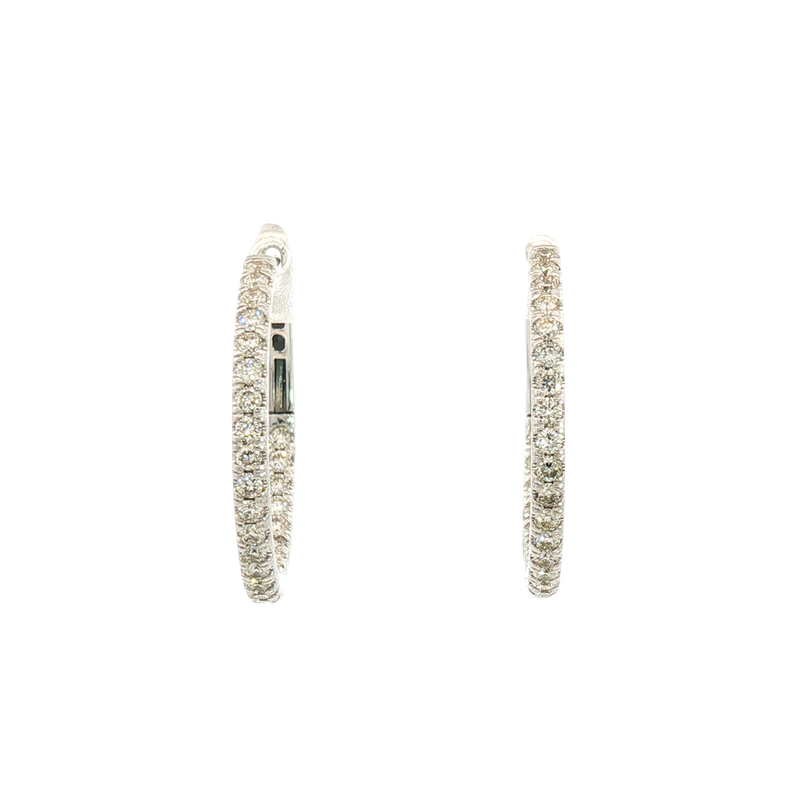 Classic & Contemporary 14K White Gold 0.77 Carats Diamond Medium Inside Out Hoop Earrings