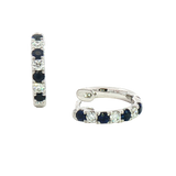 Vibrant Color Stone 18K White  Gold 0.45 Carats Blue Sapphire & 0.24 Carats Diamond Small Hoop Earrings