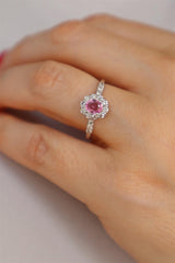 Bold & Elegant 14K White Gold Oval Cut 0.42 Carats Pink Sapphire & 0.38 Carats Diamond Halo Ring