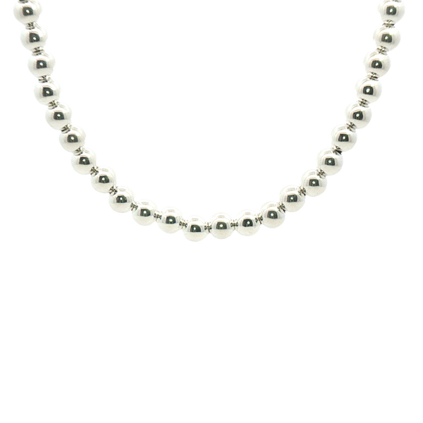 White Sterling Silver Bead Necklace - 15 Inch with 3 Inch Extender
