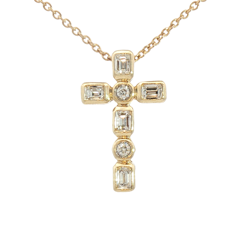 Elegant Diamond Necklaces & Pendants 14K Yellow Gold Bezel Set Baguette & Round 0.319 Carats Diamonds Pendant