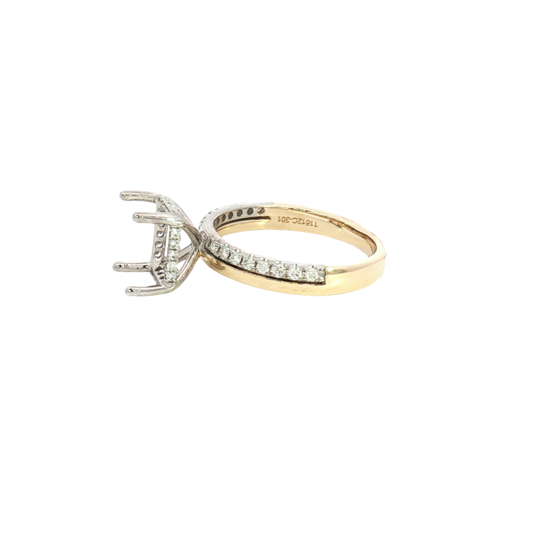 Elegant Diamond Mountings 14K Yellow & White Gold Emerald Cut 7x5mm Diamond Semi Mount Engagement Ring -  0.26 Carats