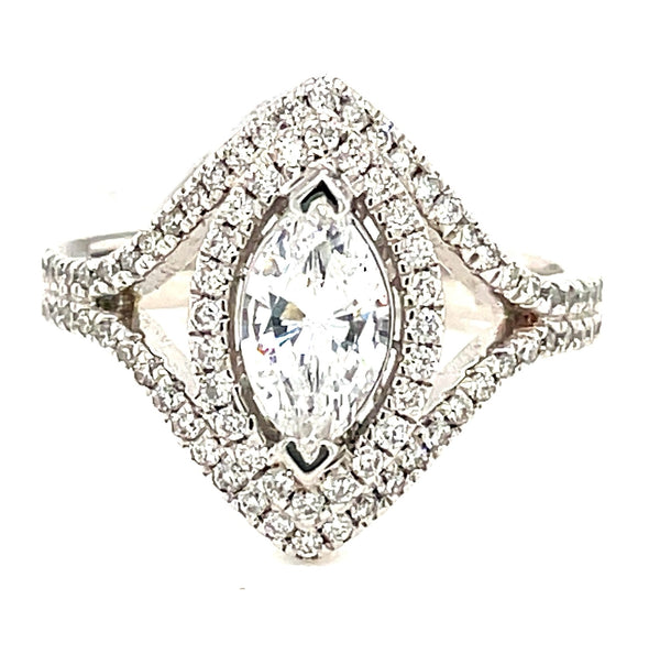 White 14 Karat Gold 0.5 Carats Diamond Halo Semi-Mount Engagement Ring