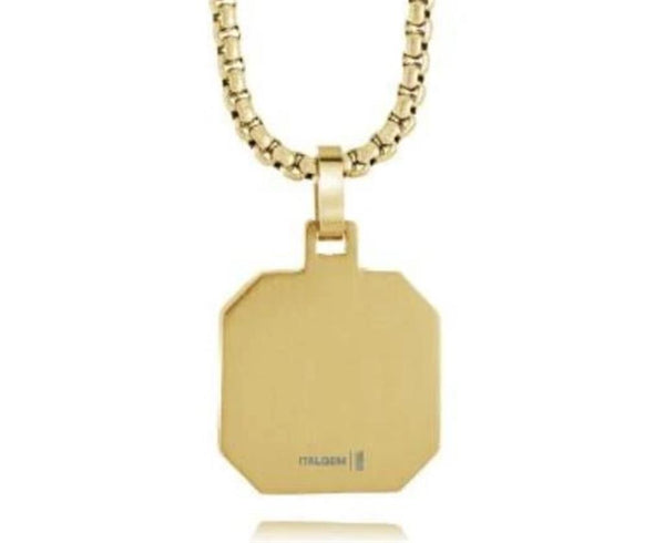 Yellow Gold Ion Plated Stainless Steel Box Link Chain & Blue Tiger's Eye Pendant