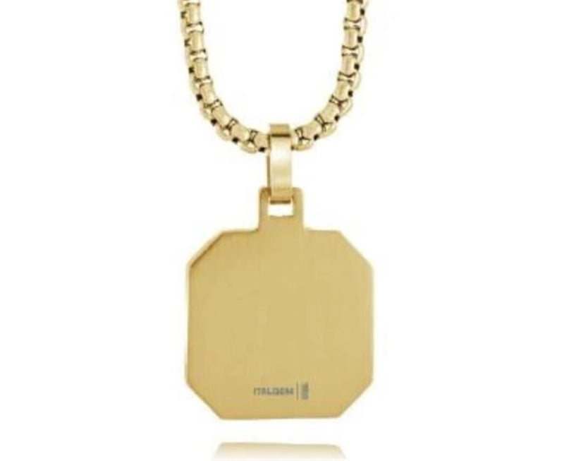 Yellow Gold Ion Plated Stainless Steel Box Link Chain & Blue Tiger's Eye Pendant