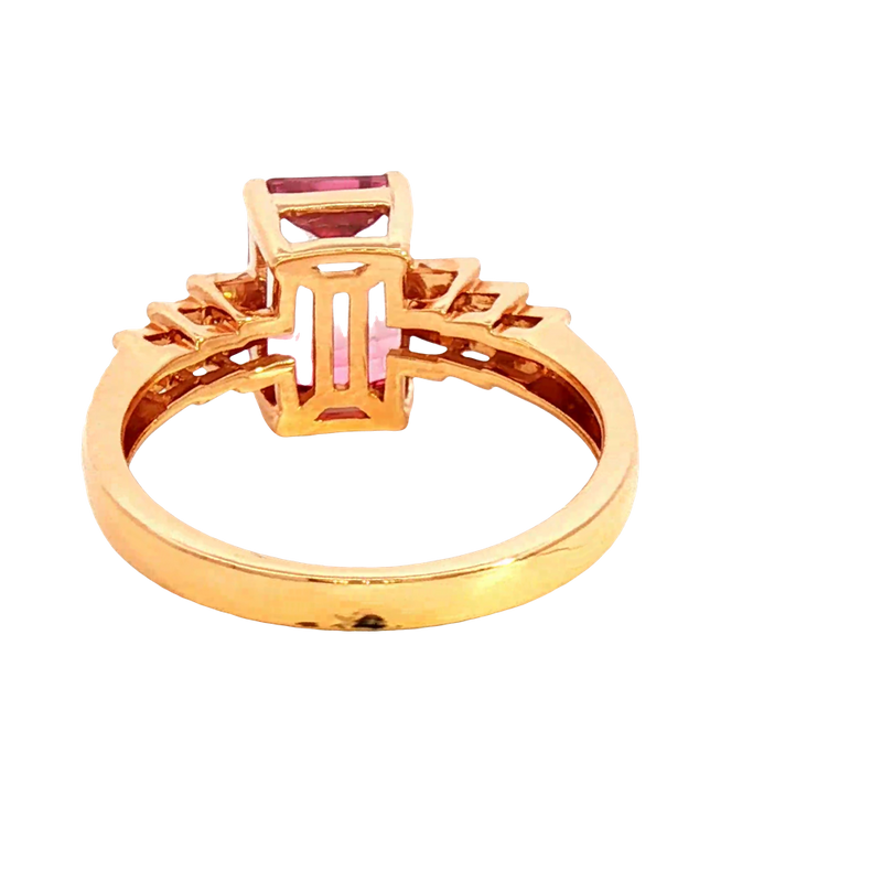 Bold & Elegant 18K Rosé Gold Emerald Cut 2.76 Carats Watermelon Tourmaline & 0.19 Carats Diamond Ring