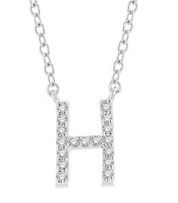 White Gold 10K Diamond Iinitial "H" Pendant Necklace