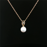 Elegant Pearl Necklaces & Pendants 14K Yellow Gold 2.5 - 3.0 MM AA Freshwater Pearl & Marquise Cut 0.30 Carats Lab Grown Diamond Necklace - 18 Inch