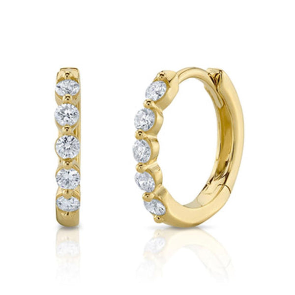 Yellow 14 Karat Gold 1/4 Carats Diamond Huggie Earrings