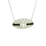 Vibrant Colored Stone Necklaces 18K White Gold 0.16 Carats Onyx & 0.27 Carats Diamond Art Deco InspiredNecklace - 18 Inch