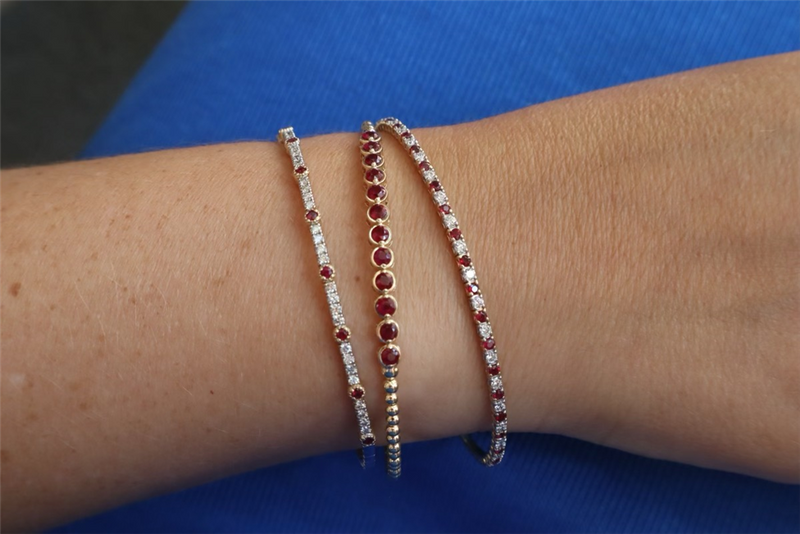 Two-Toned 14 Karat Gold 1.17 Carats  Ruby & Diamond Bangle Bracelet