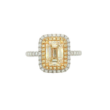 18K Gold Two-Toned Halo Emerald Cut Yellow Diamond Engagement Ring - 2.25 CTW Diamond