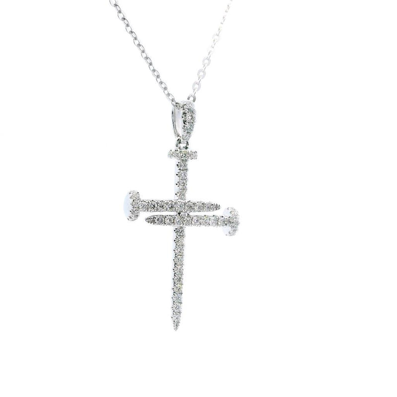Elegant Diamond Necklaces & Pendants 18K Gold White 0.39 Carats Diamond Nail Cross Pendant