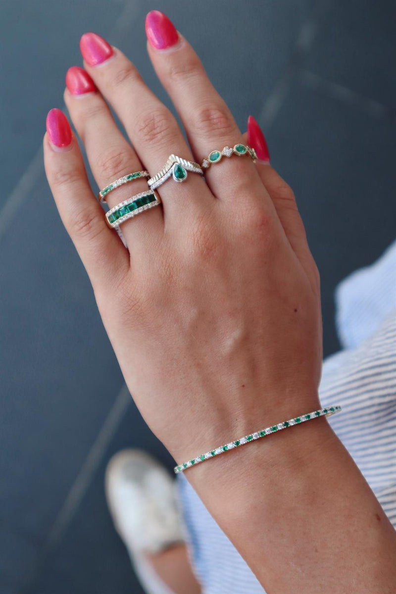 Bold & Elegant 14K Gold Yellow Stackable 0.99 Carats Emerald & 0.44 Carats Diamond Fashion Band