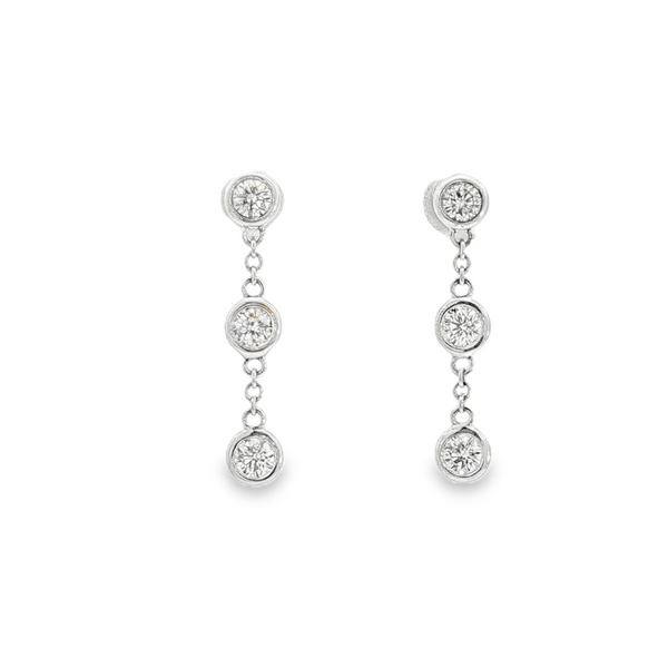Classic & Contemporary 18K White Gold 0.76 Carats Diamond Dangle Bezel Earrings