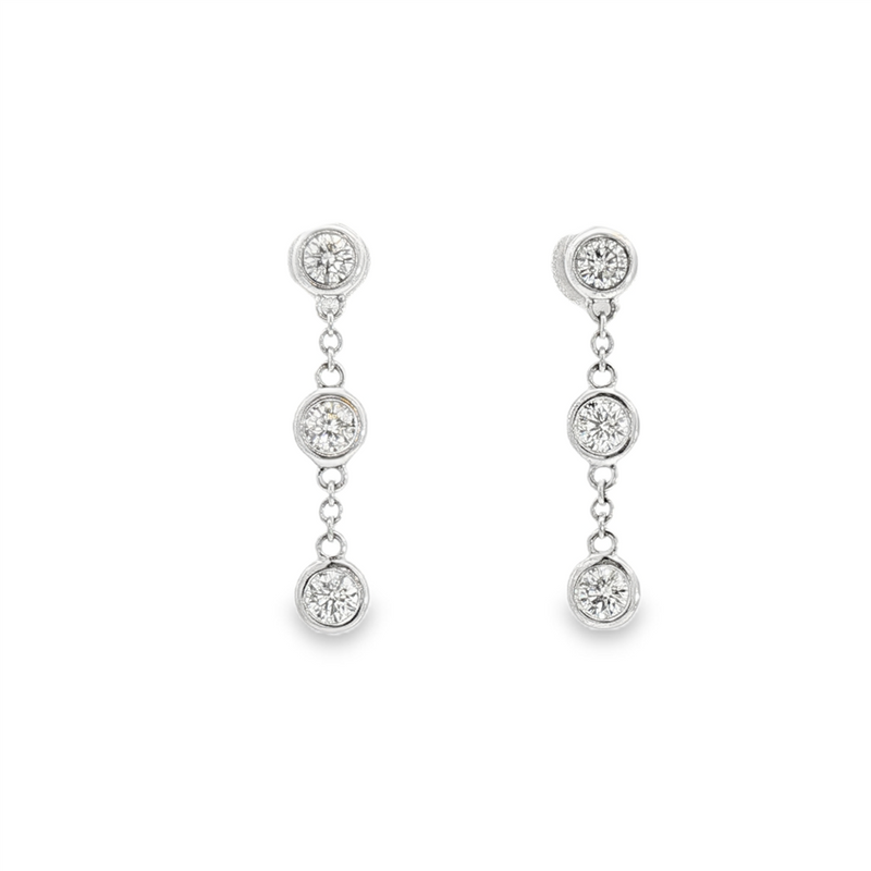 Classic & Contemporary 18K White Gold 0.76 Carats Diamond Dangle Bezel Earrings